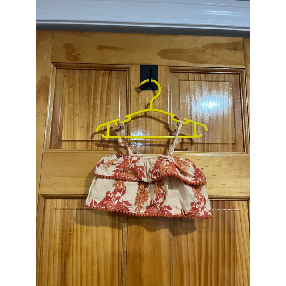 Kate Quinn Organic Cotton Orange Floral Ruffle Crop Top Size 0-3 Months